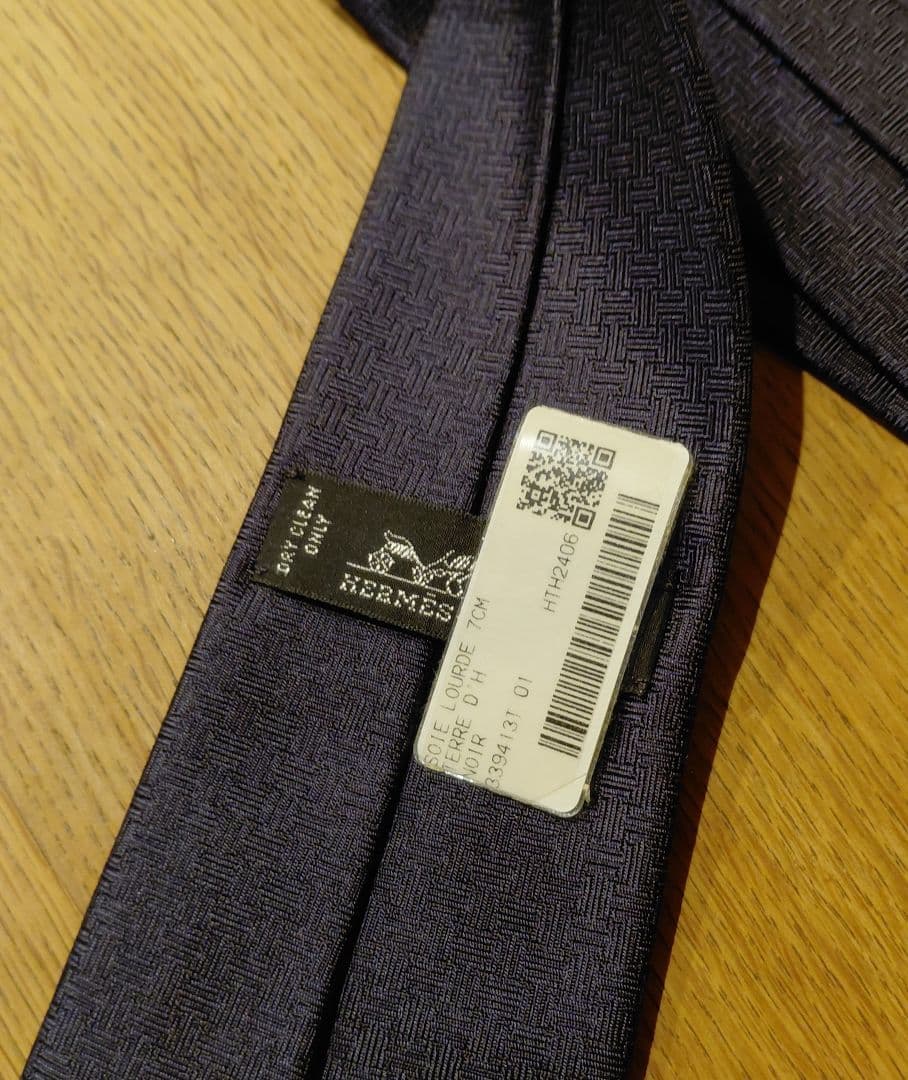 HERMES ネイビー テクスチャー ネクタイ 新品未使用 箱付き