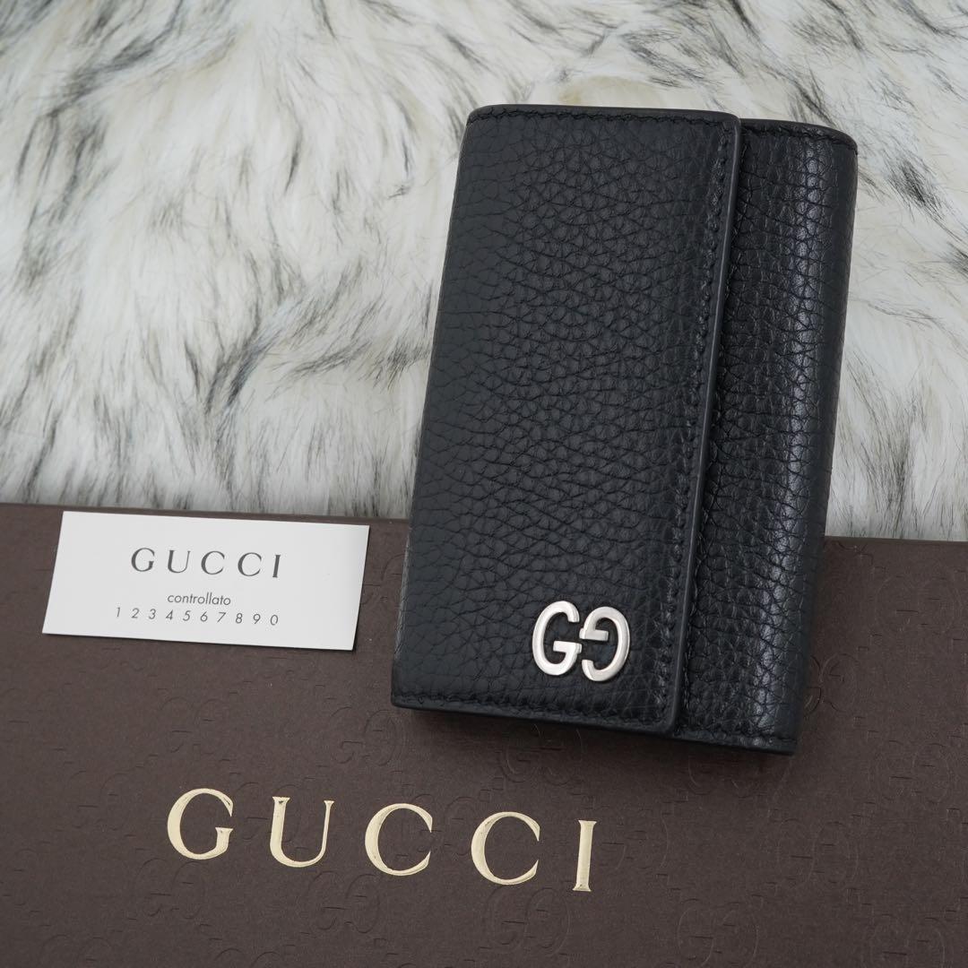 未使用品　GUCCI グッチ　6連キーケース　三つ折り　GG柄　ブラック　希少