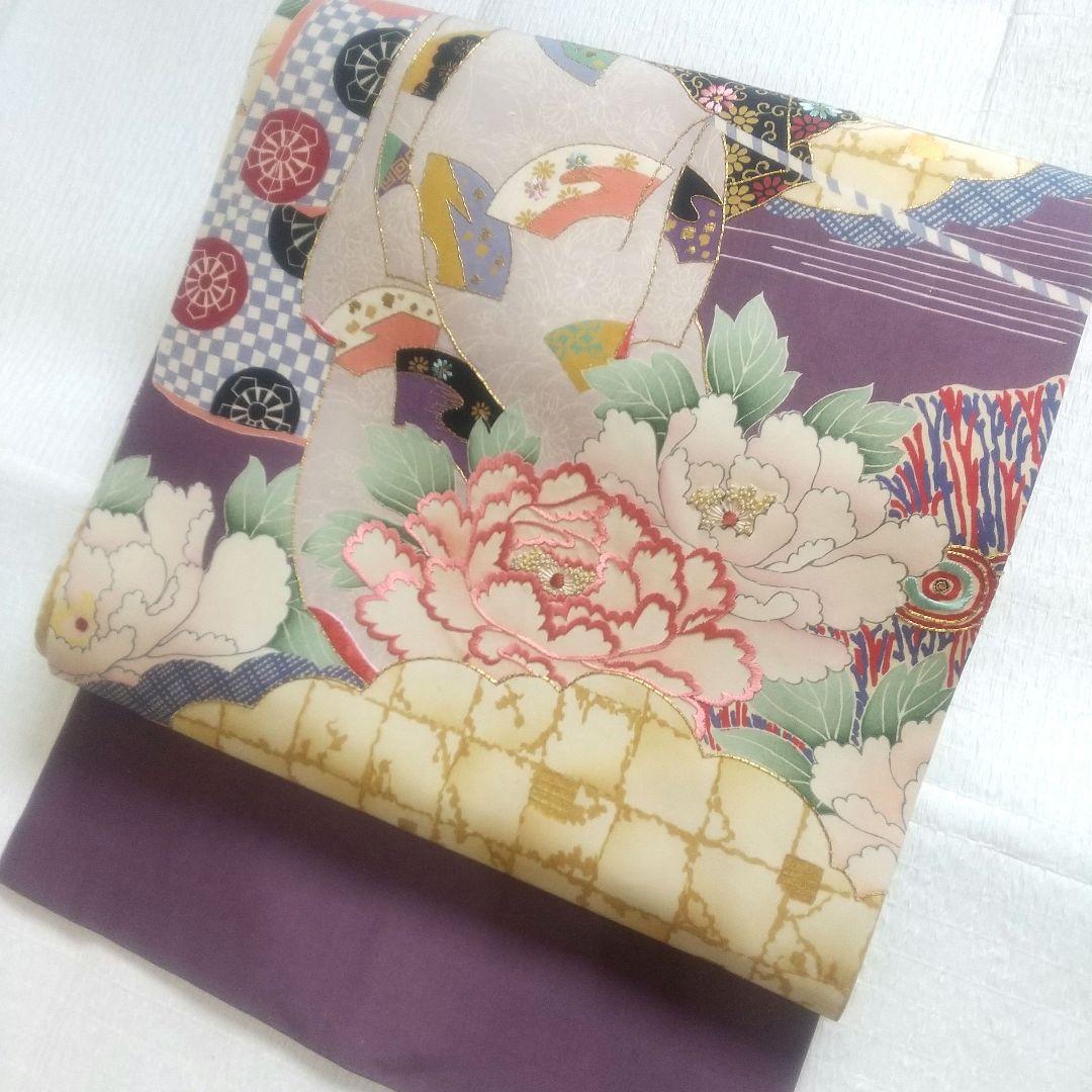 アンティーク 正絹 名古屋帯 牡丹 美品