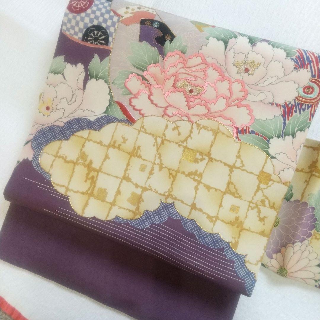 アンティーク 正絹 名古屋帯 牡丹 美品