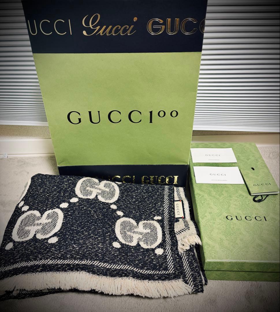 GUCCI マフラー GG ロゴ　ジャガード　メタリック　ウール　リバーシブル