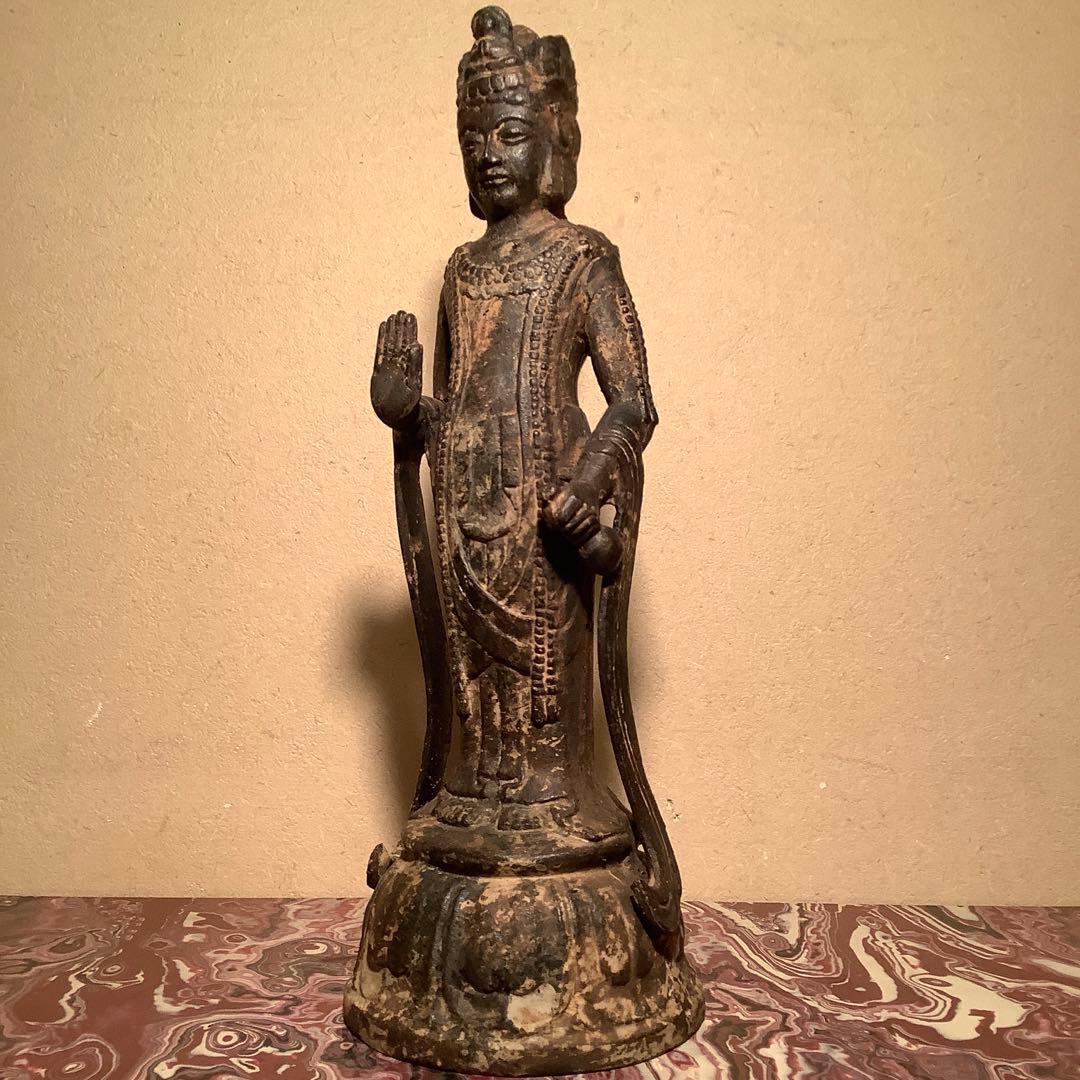 白鳳文化「古鉄・夢違観音菩薩立像」法隆寺・平城京・天平文化・鐵鋳・古鉄鍍金仏