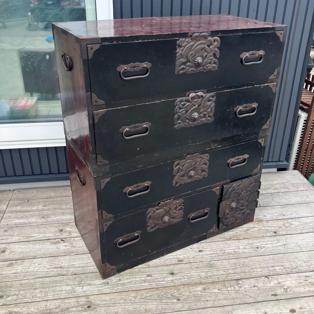 昭和レトロ 古家具 仙台箪笥 6杯 引き出し箪笥 古家具 ビンテージ 上下分離