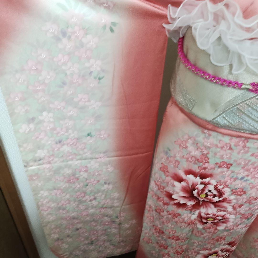成人式正絹振袖フルセット　三越　上品　苺ピンク色　手描き暈し染め