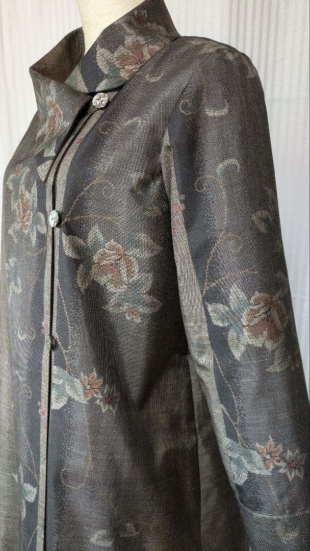 No242 大島紬着物リメイク ９マルキ大島紬重ね襟ワンピ （被りタイプ）