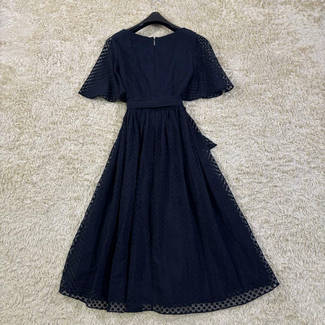 ケイトスペードニューヨーク　ドット柄　ベルトリボン　フレア　ロングワンピース