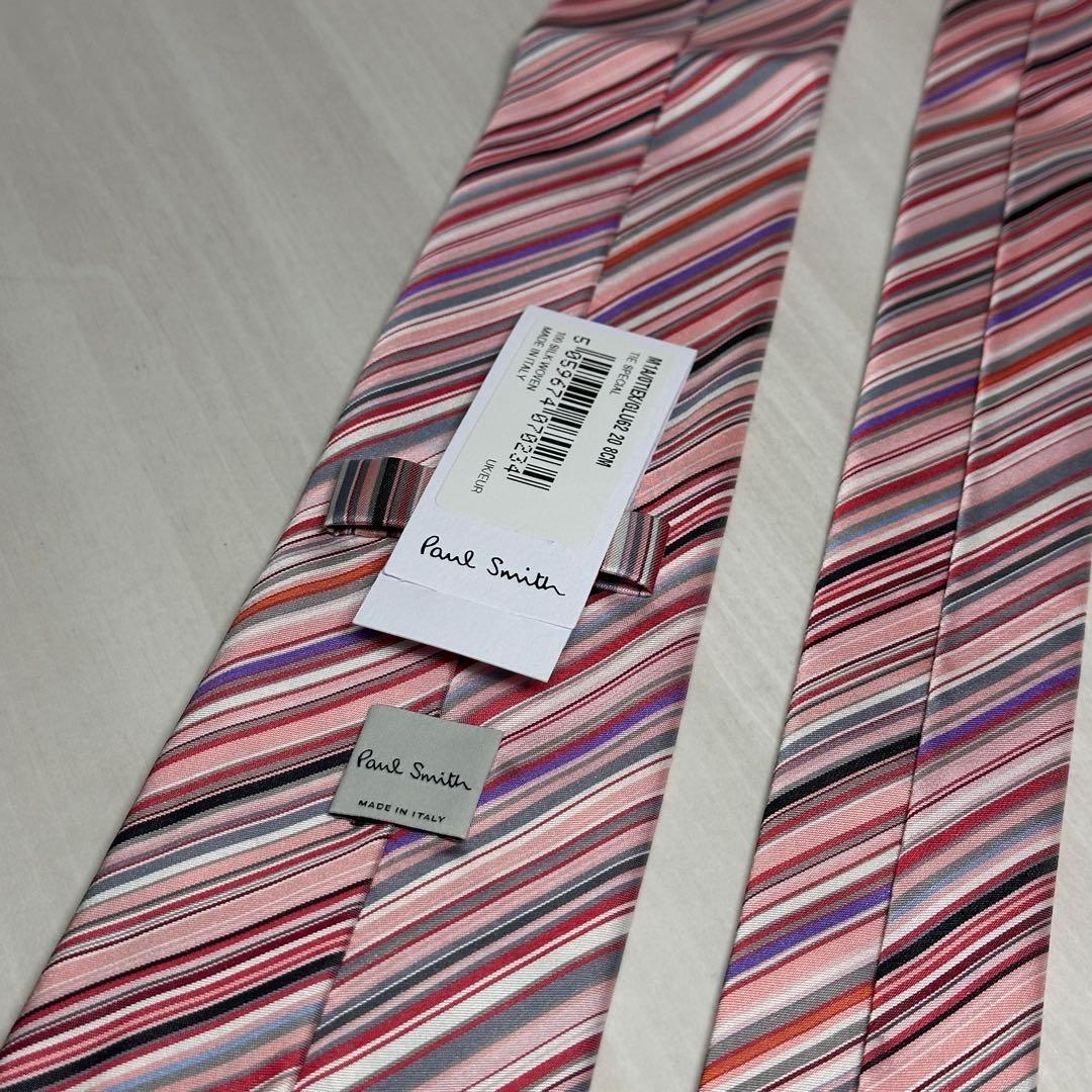 新品タグ付☆ポールスミス☆ネクタイ☆ピンク☆マルチストライプ☆ストライプ☆554