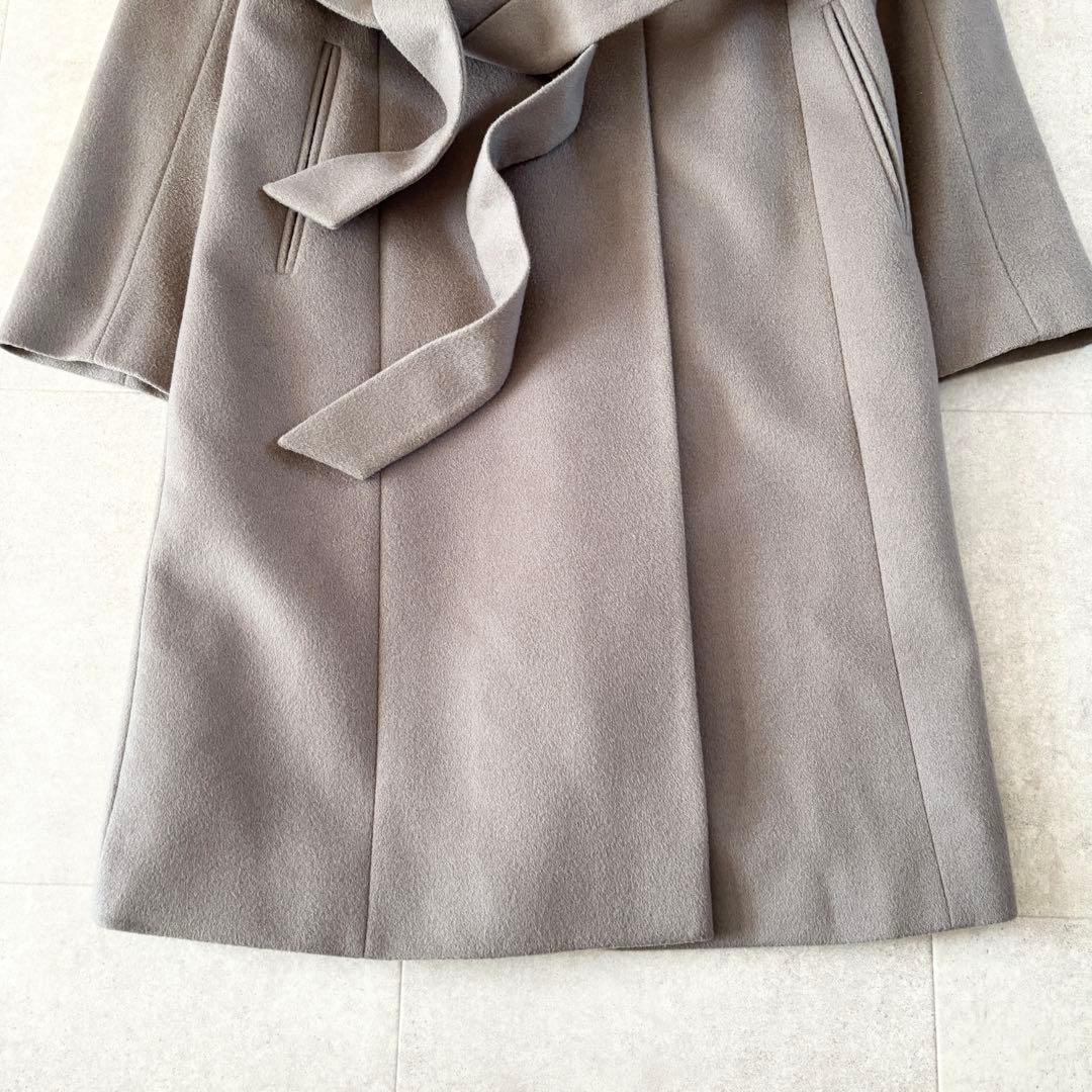 ベルト付き✨️アンタイトル スタンドカラーロングコート 2 グレージュ 比翼