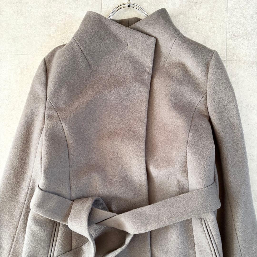 ベルト付き✨️アンタイトル スタンドカラーロングコート 2 グレージュ 比翼