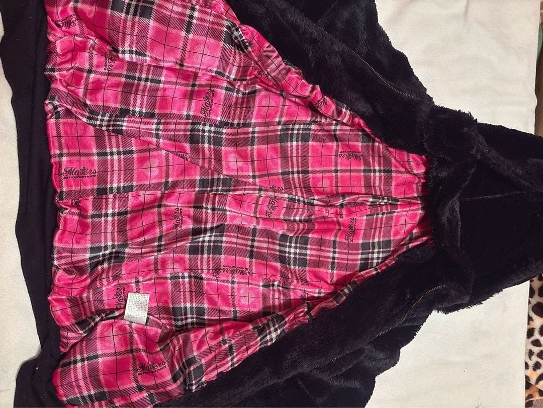 ♡レアMARSモコモコピンクチェックりぼん耳つきフード黒ファーコートパーカー姫