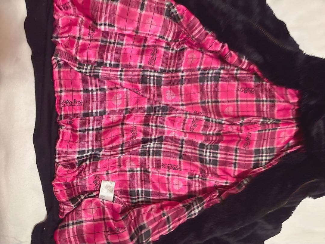 ♡レアMARSモコモコピンクチェックりぼん耳つきフード黒ファーコートパーカー姫