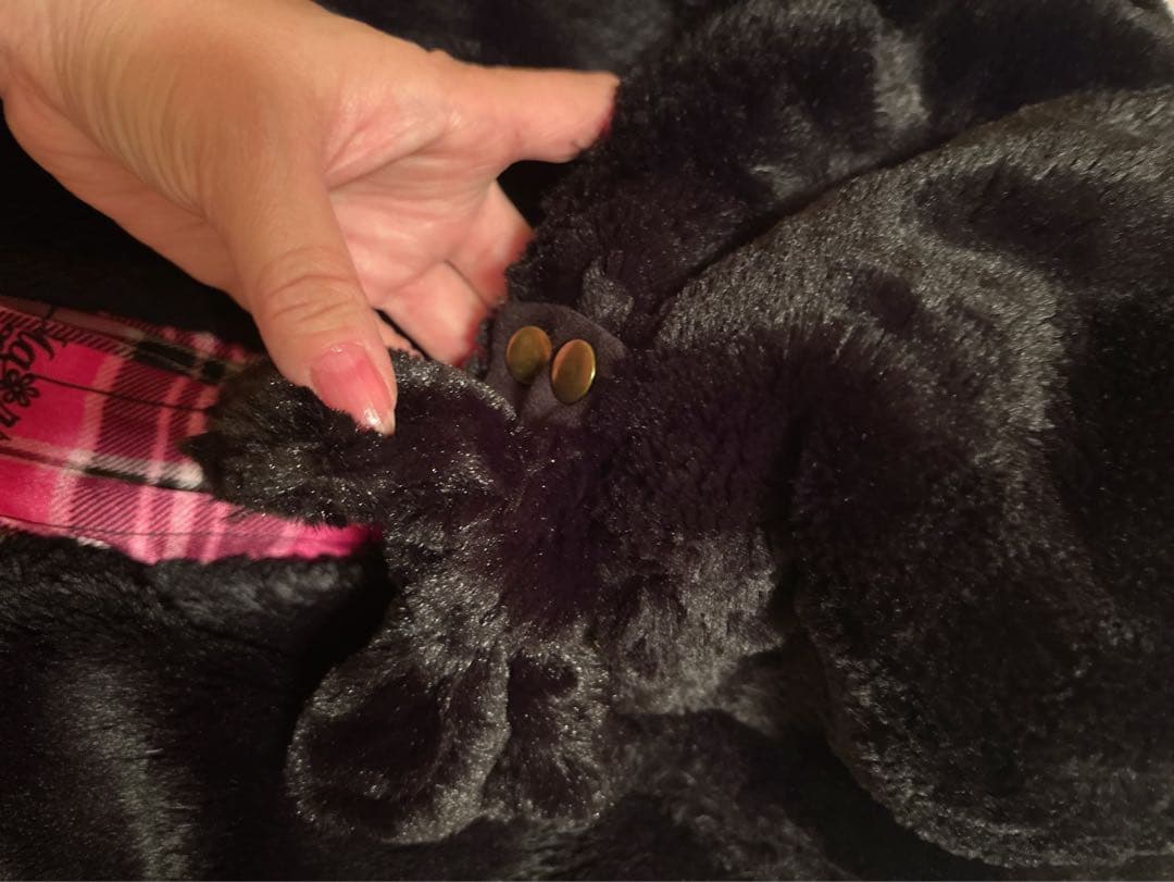 ♡レアMARSモコモコピンクチェックりぼん耳つきフード黒ファーコートパーカー姫