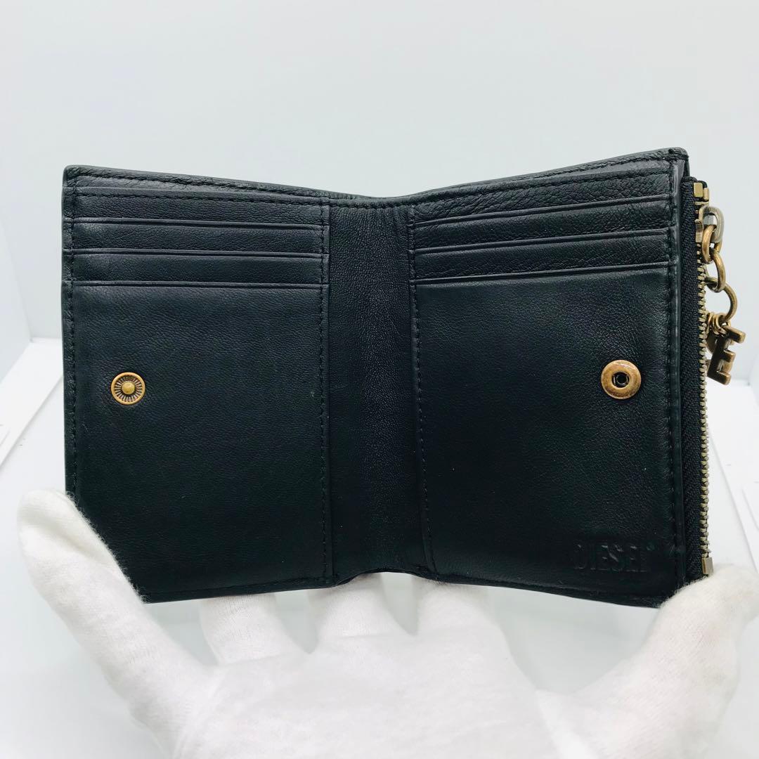 極美品✨DIESEL 二つ折り財布 ラムレザー エンボス コンパクトウォレット