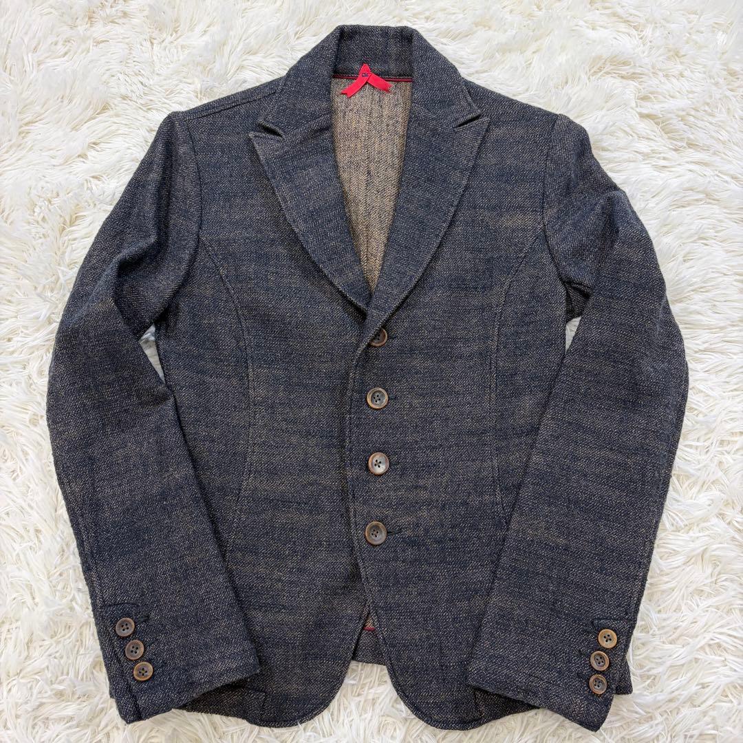 【美品】45R ツイード テーラードジャケット ウール ロゴリボン グレー系S