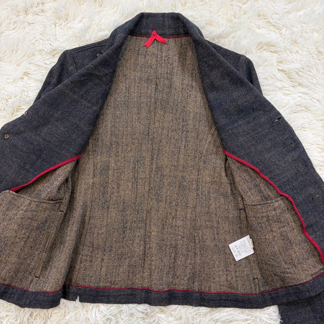 【美品】45R ツイード テーラードジャケット ウール ロゴリボン グレー系S