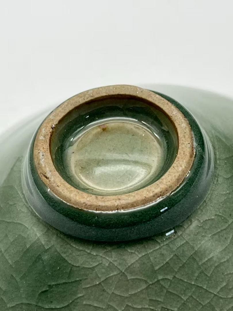 清時代 青磁 花口茶盞 越窯茶碗 一対　茶道具　中国古美術(A-84)