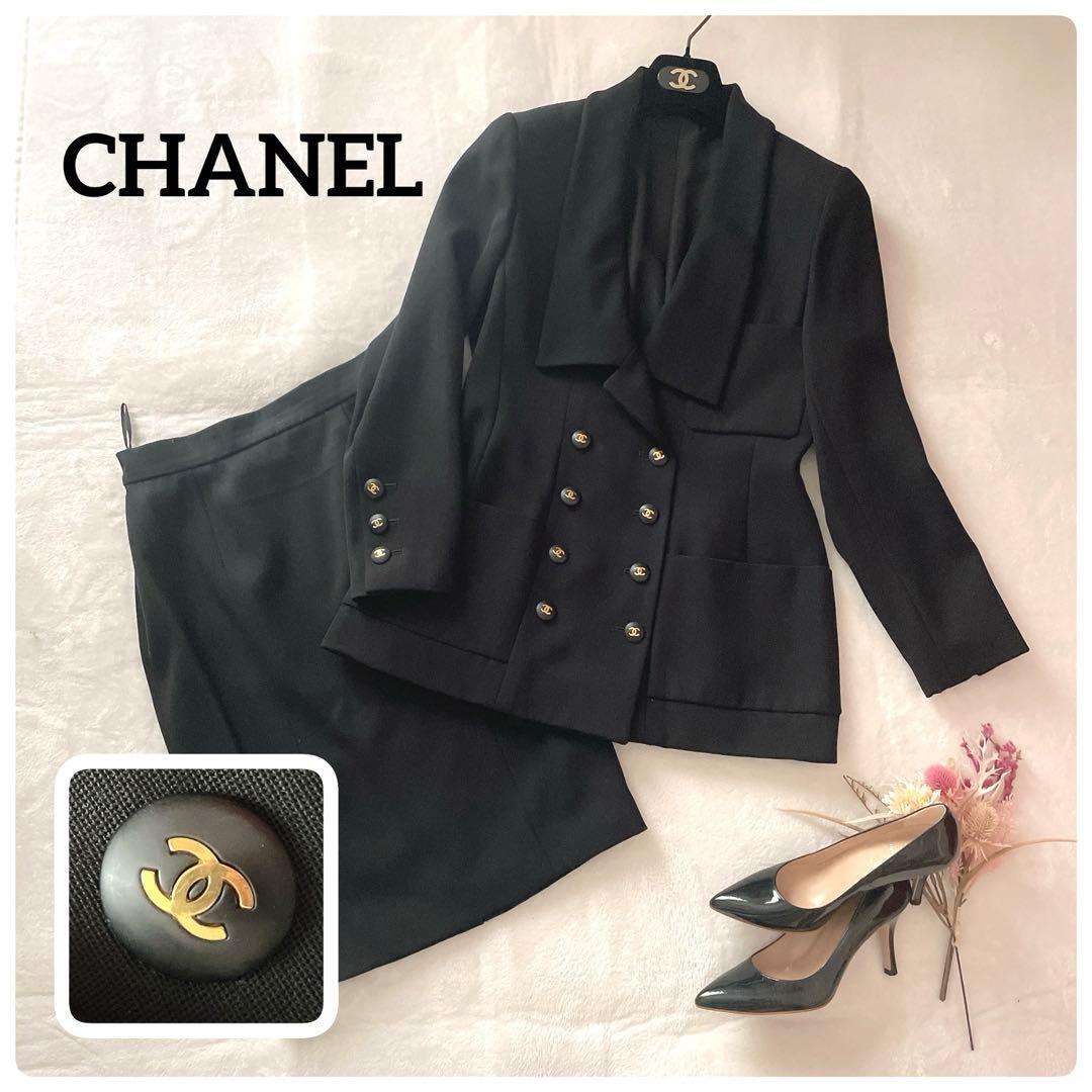 極美品⭐︎CHANEL ブラック ダブル ロゴボタン スカート スーツ ハンガー付