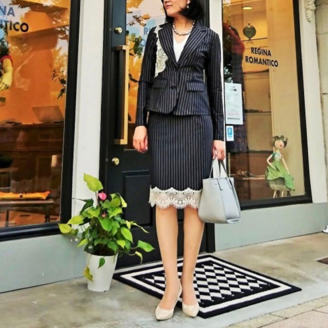 希少✨レジィーナロマンティコ 限定品 スカートスーツ セットアップ レース 濃紺