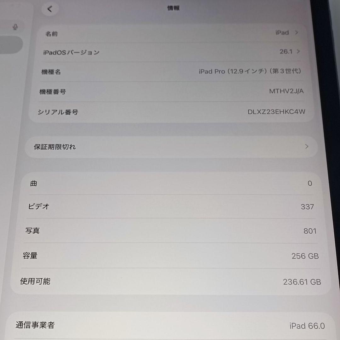 美品 iPad Pro 12.9 第3世代 WiFi Simフリー256GB