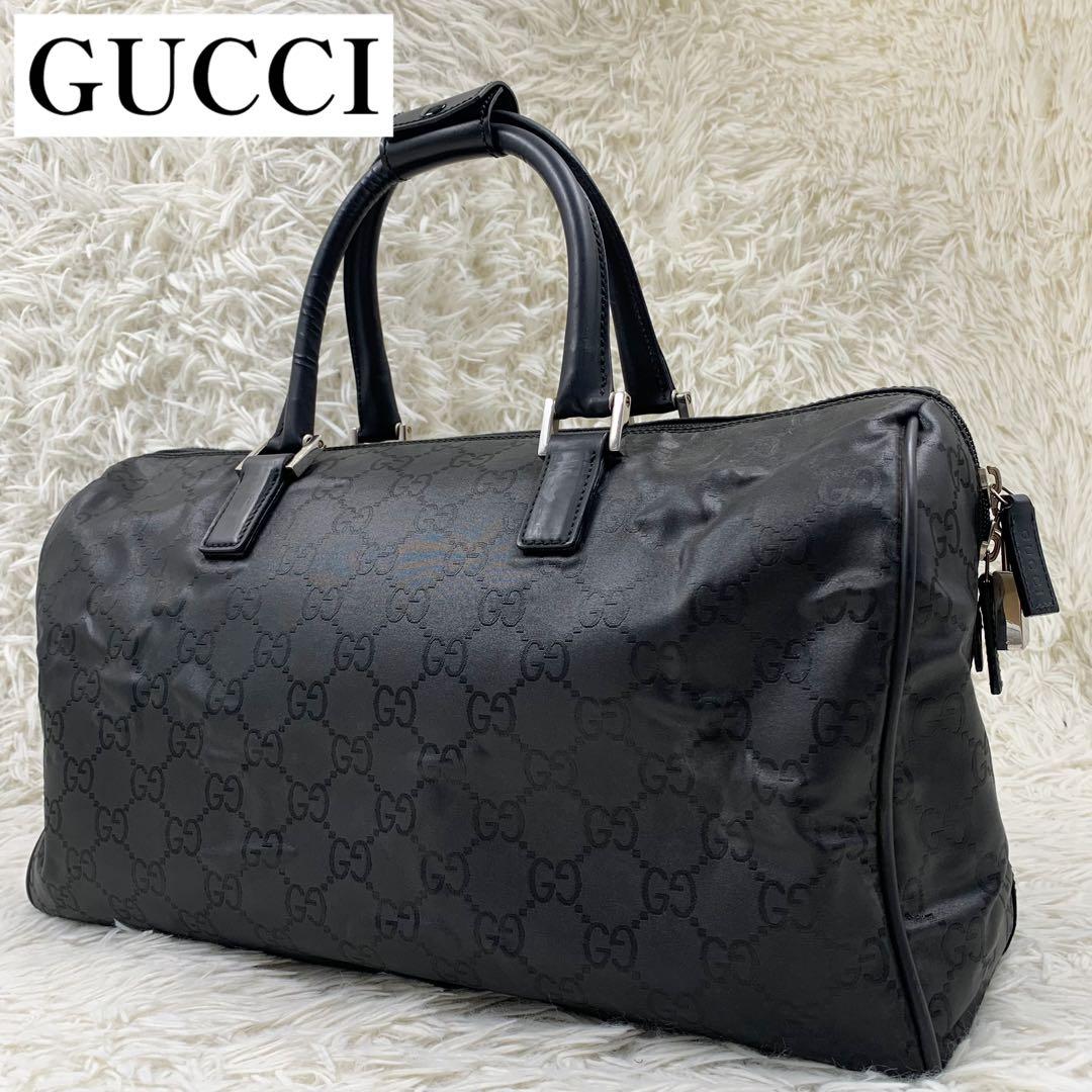 【✨美品✨】 グッチ GG柄 ナイロン レザー ボストンバッグ ブラック