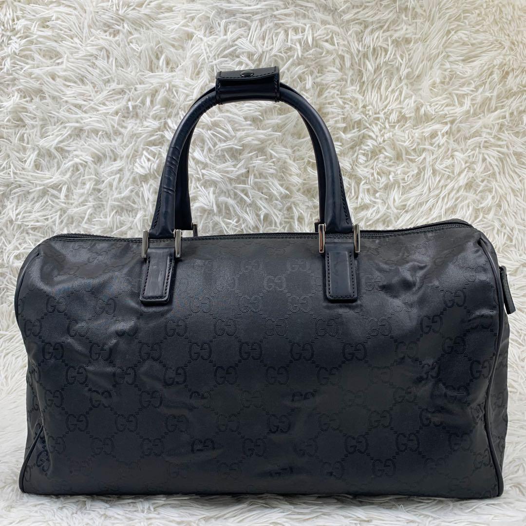 【✨美品✨】 グッチ GG柄 ナイロン レザー ボストンバッグ ブラック