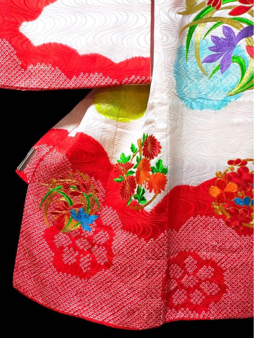 □ 正絹女児用　お宮参り　掛け着　初着　七五三　アンティーク　可愛い花柄刺繍