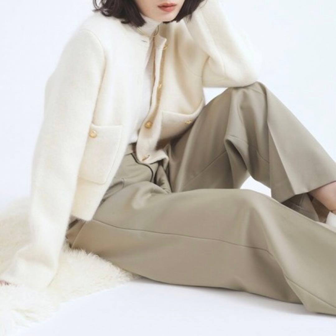 【新品】アニュアンス ラクーンブレンドノーカラーニットジャケット アイボリー