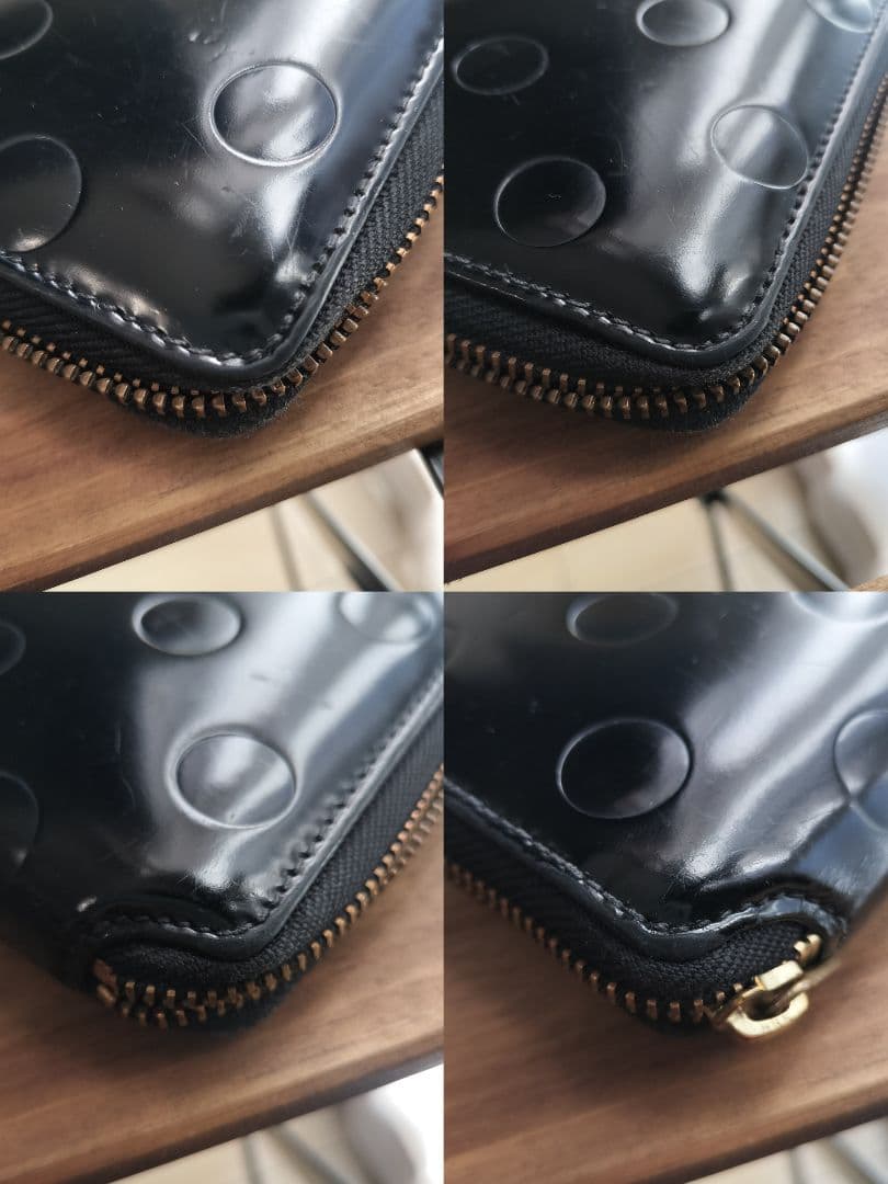 コムデギャルソン エナメルレザー ラウンドファスナー 二つ折り財布