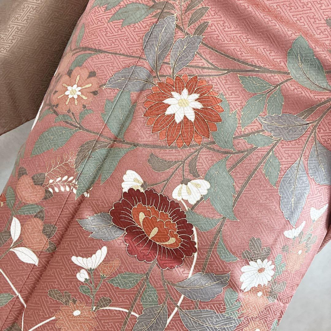 訪問着　フルセット　着物　トールサイズ　正絹　くすみ優花　綸子　J5