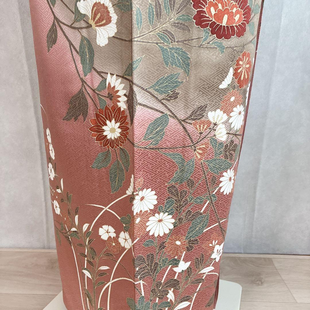 訪問着　フルセット　着物　トールサイズ　正絹　くすみ優花　綸子　J5