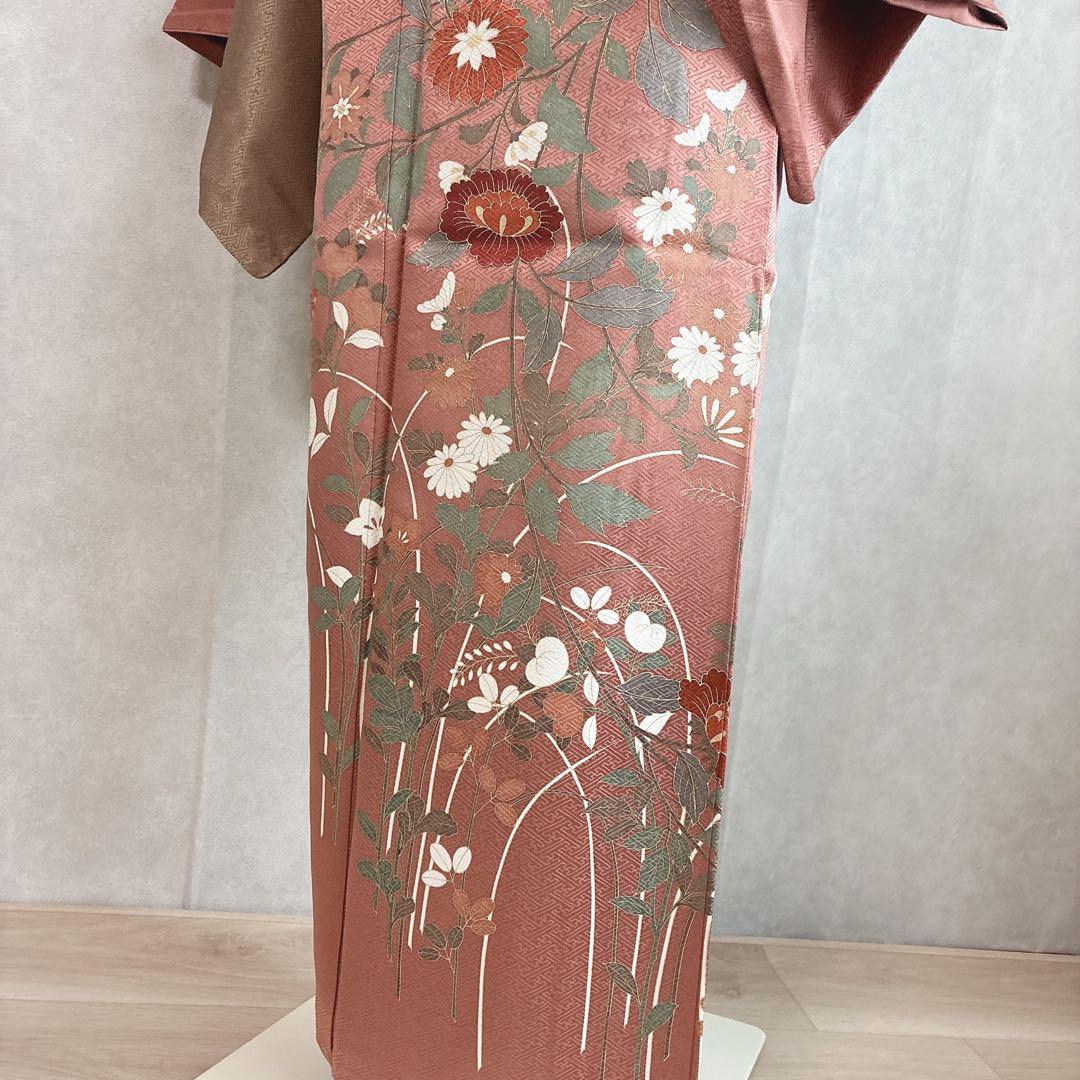 訪問着　フルセット　着物　トールサイズ　正絹　くすみ優花　綸子　J5