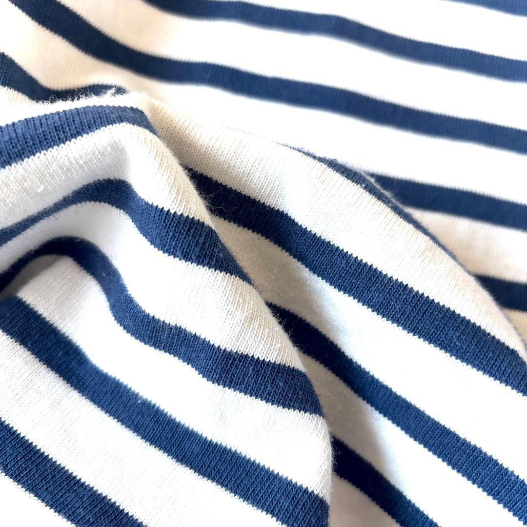 OUTIL ウティ フランス製しっかり硬め生地 長袖ボーダー バスクシャツ白青_