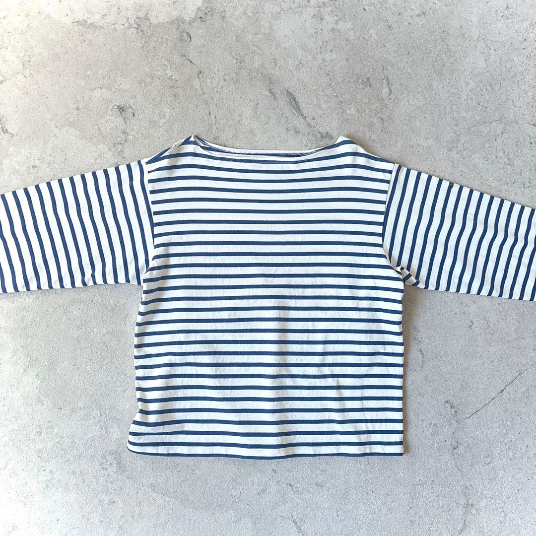 OUTIL ウティ フランス製しっかり硬め生地 長袖ボーダー バスクシャツ白青_