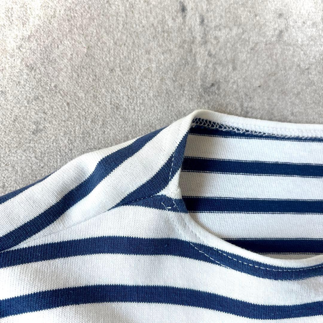 OUTIL ウティ フランス製しっかり硬め生地 長袖ボーダー バスクシャツ白青_