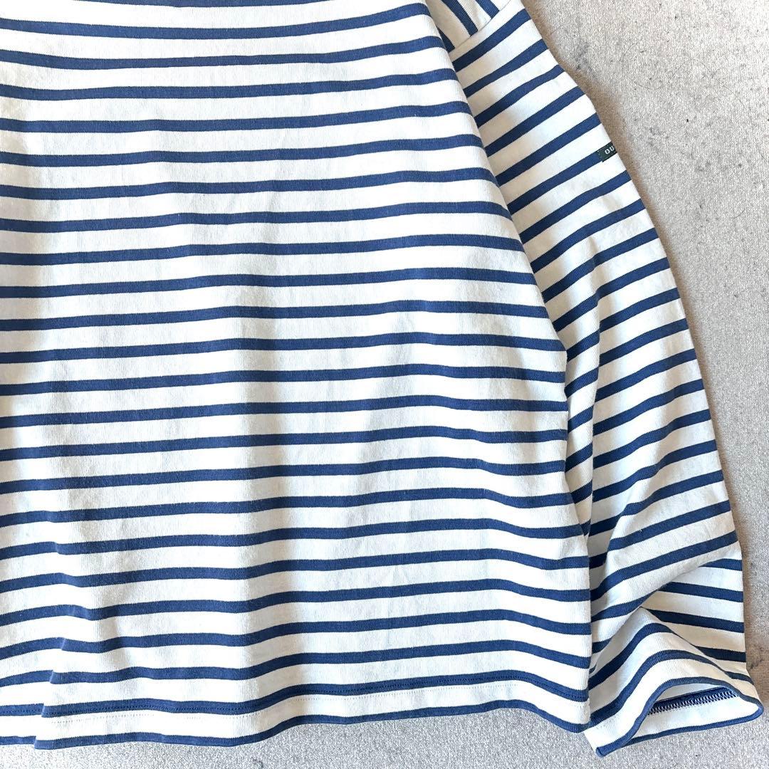 OUTIL ウティ フランス製しっかり硬め生地 長袖ボーダー バスクシャツ白青_