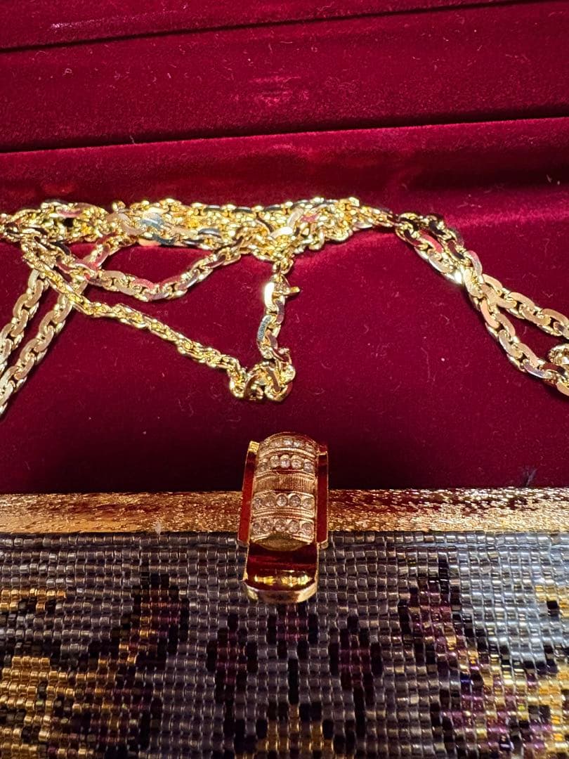 ビーズ刺繍和装用バッグゴールド