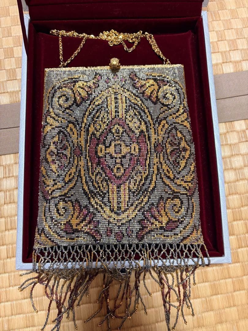 ビーズ刺繍和装用バッグゴールド