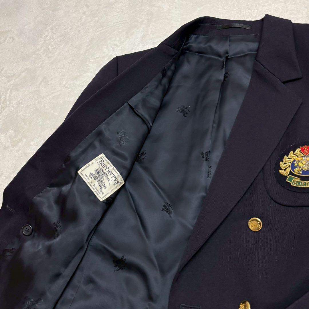 BURBERRY ダブル 紺ブレ 金ボタン テーラードジャケット エンブレム