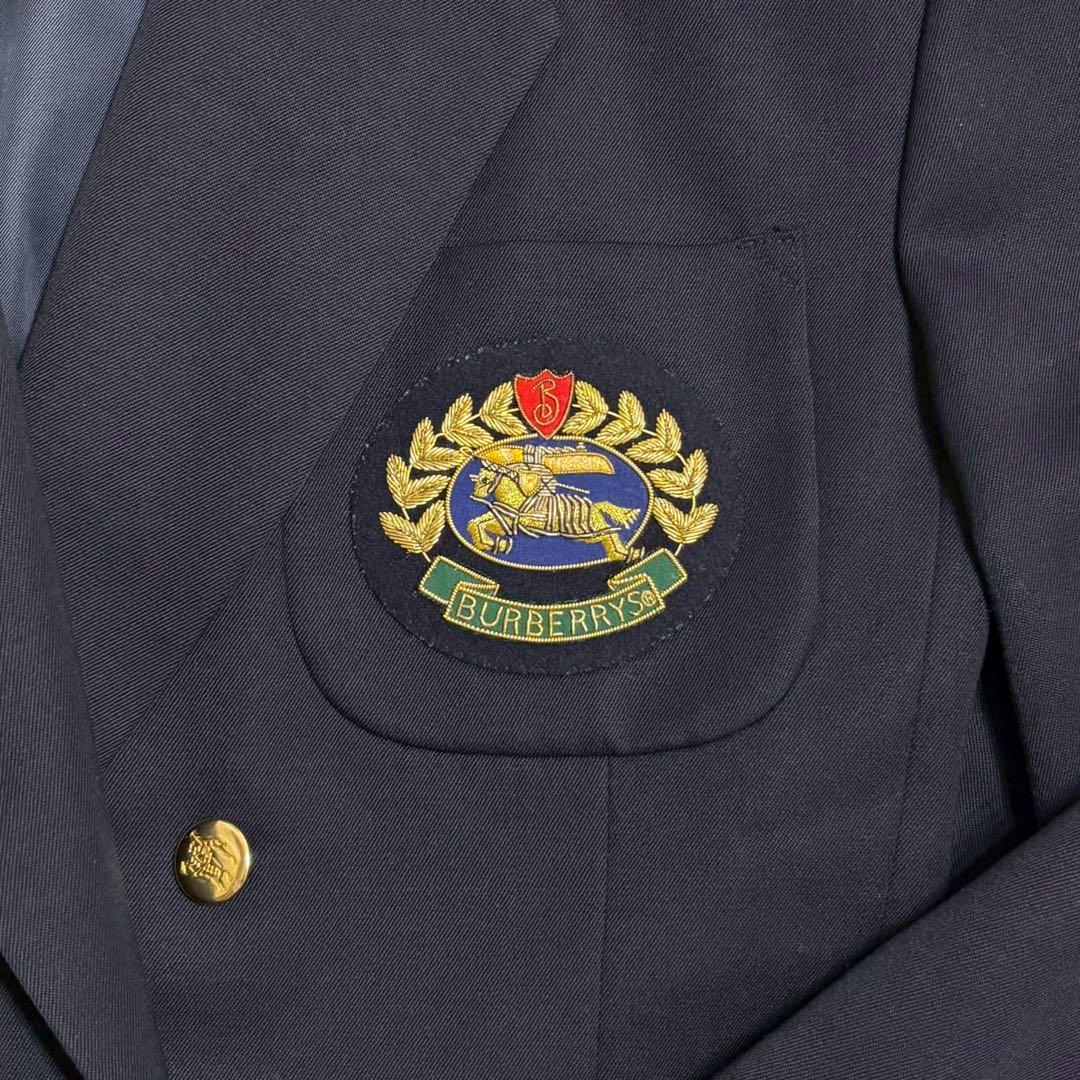 BURBERRY ダブル 紺ブレ 金ボタン テーラードジャケット エンブレム