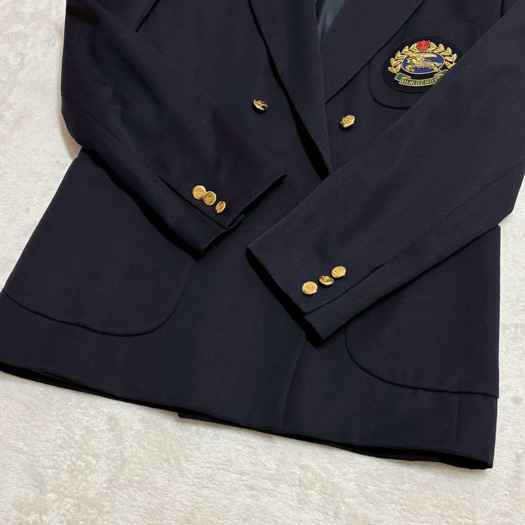 BURBERRY ダブル 紺ブレ 金ボタン テーラードジャケット エンブレム
