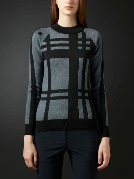 デサントゴルフ モックネック チェック柄ニット スカート セットアップ グレー