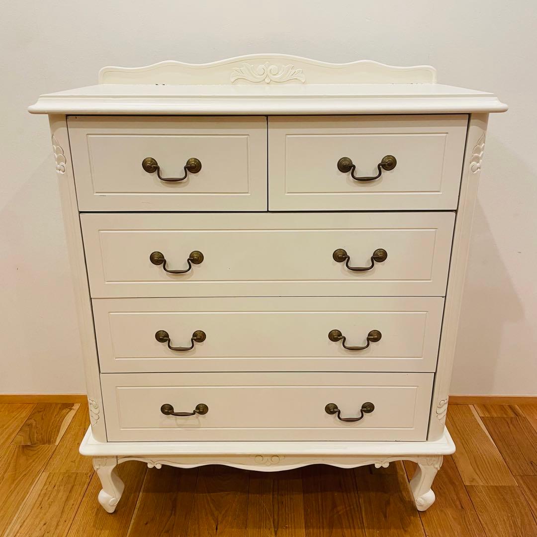 ロココ調 クラシカルなホワイトサイドチェスト 猫脚 白家具 姫系 ふんわり