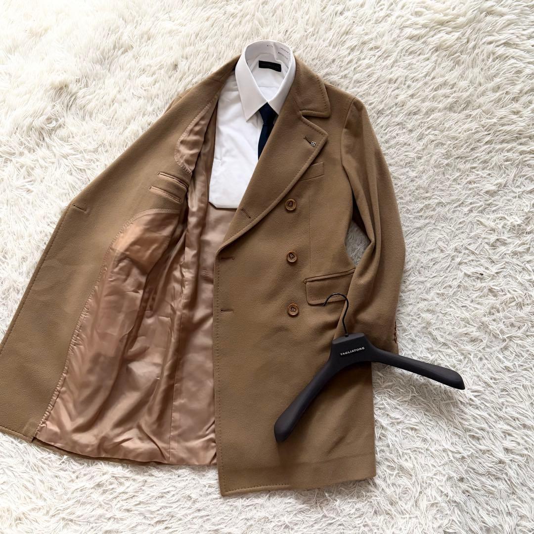 <美品>TAGLIATORE×ブリッラ キャメル ダブル チェスターコート 42