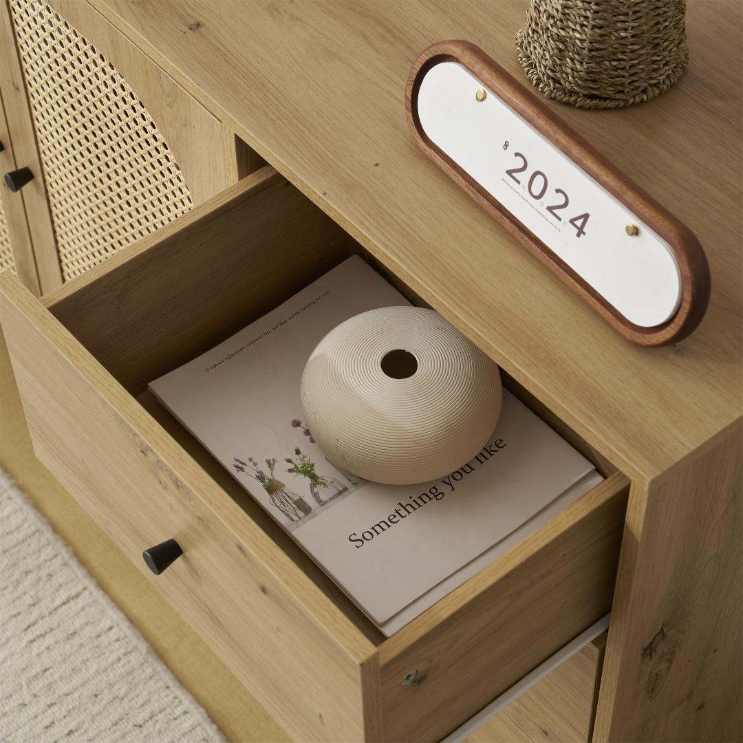 キャビネット サイドボード チェスト ラタン調 ラタン風 引き出し付き 大容量