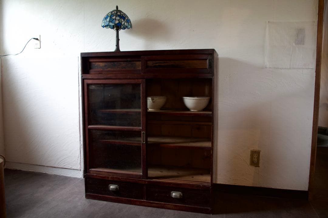 木製ガラス棚　食器棚　古道具　アンティーク