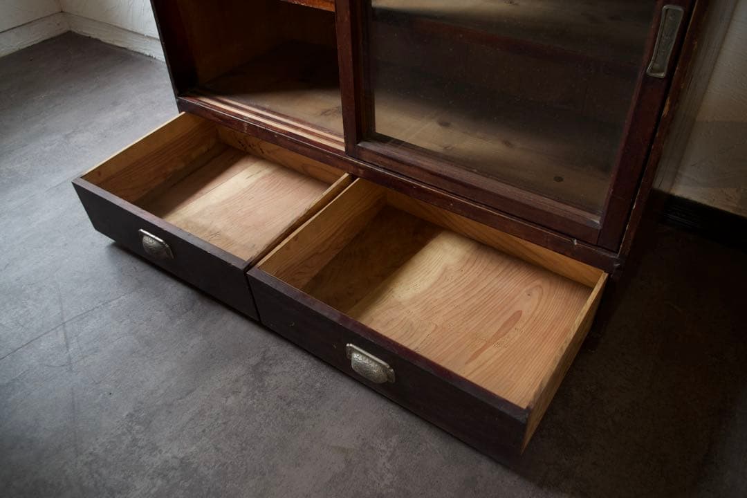 木製ガラス棚　食器棚　古道具　アンティーク