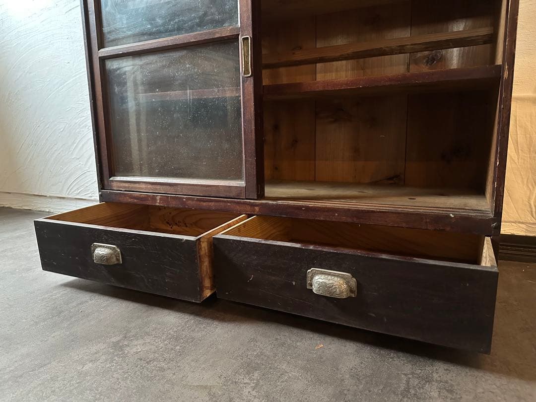 木製ガラス棚　食器棚　古道具　アンティーク