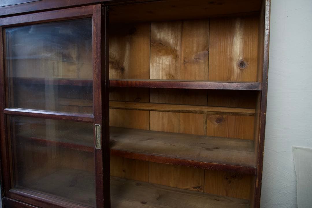 木製ガラス棚　食器棚　古道具　アンティーク