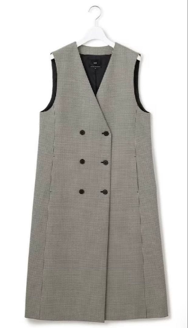 【美品】23区 ガンクラブチェック ロング ジレ モノトーンチェック38