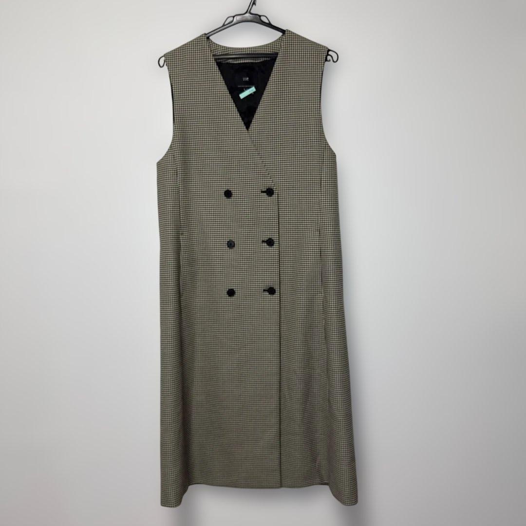 【美品】23区 ガンクラブチェック ロング ジレ モノトーンチェック38